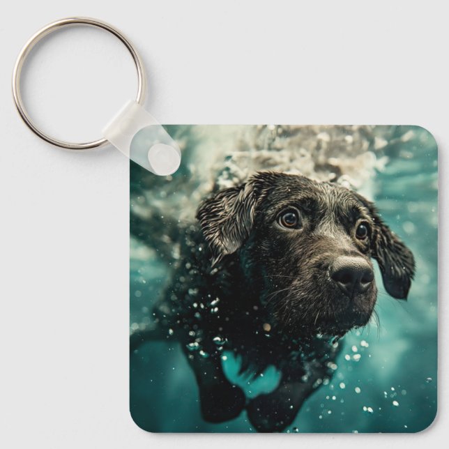 Swimming Labrador Puppy Underwater Design Key Ring (Front)