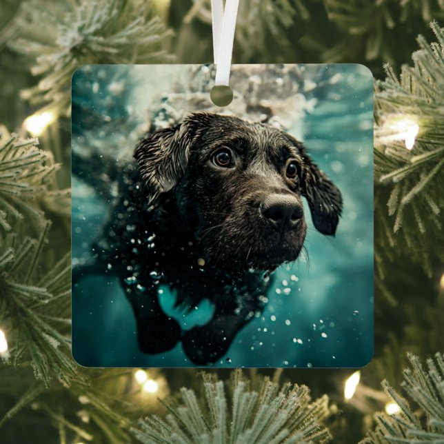 Swimming Labrador Puppy Underwater Design Metal Tree Decoration (Insitu)