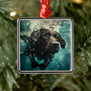 Swimming Labrador Puppy Underwater Design Metal Tree Decoration
