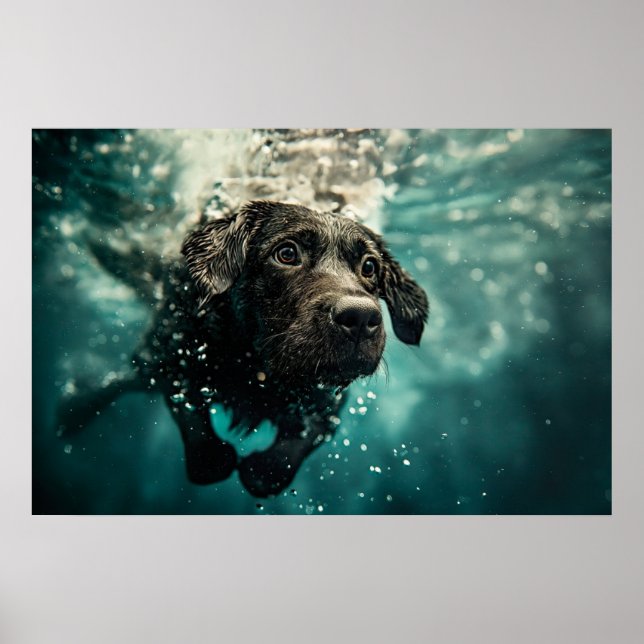 Swimming Labrador Puppy Underwater Design Poster (Front)