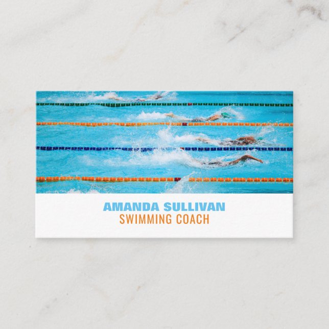 Swimming Lanes, Swimming Coach & Lifeguard Business Card (Front)
