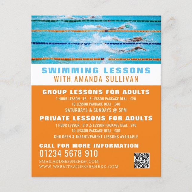 Swimming Lanes, Swimming Lesson Advertising Flyer (Front)