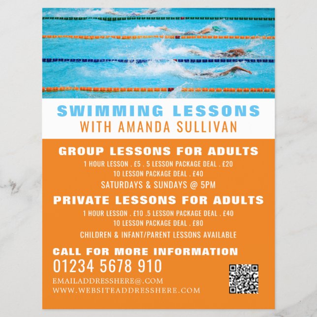 Swimming Lanes, Swimming Lesson Advertising Flyer (Front)