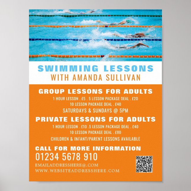 Swimming Lanes, Swimming Lesson Advertising Poster (Front)