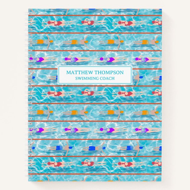 Swimming Laps Pool Swim Team Coach Notebook (Front)