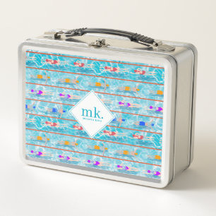 Swimming Laps Pool Swim Team Pattern Monogram Metal Lunch Box