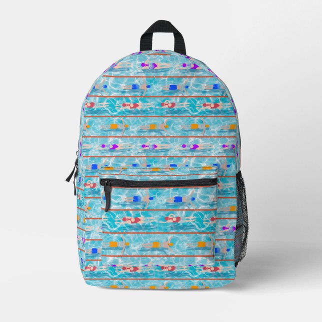 Swimming Laps Pool Swim Team Pattern Printed Backpack (Front)