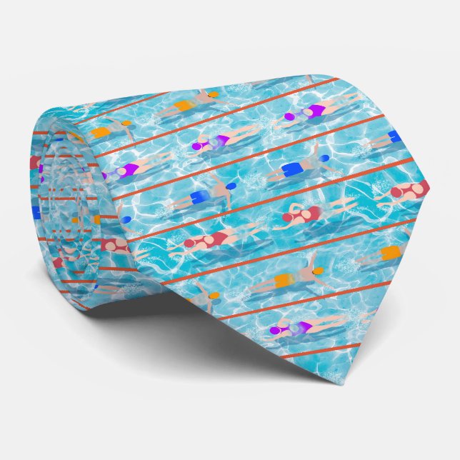 Swimming Laps Water Swim Team Pattern  Tie (Rolled)