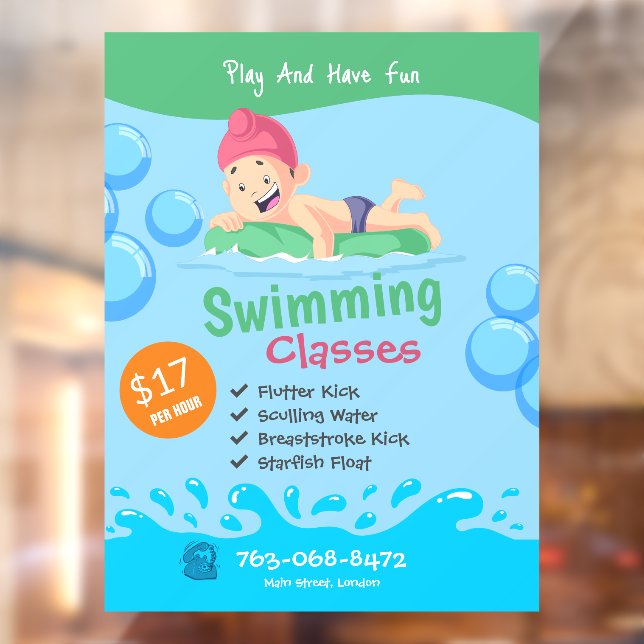 Swimming Lessons Kids Custom Window Cling (Sheet 2)