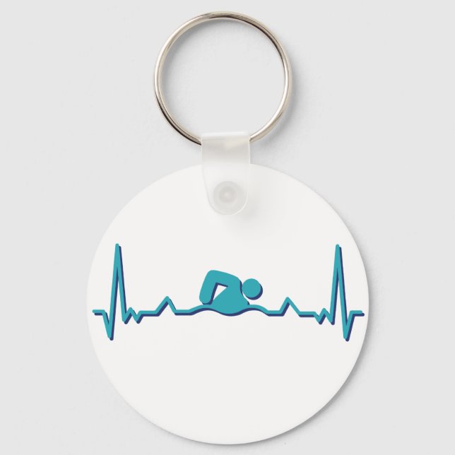 Swimming Lifeline and Heartbeat Funny Swimmer Key Ring (Front)