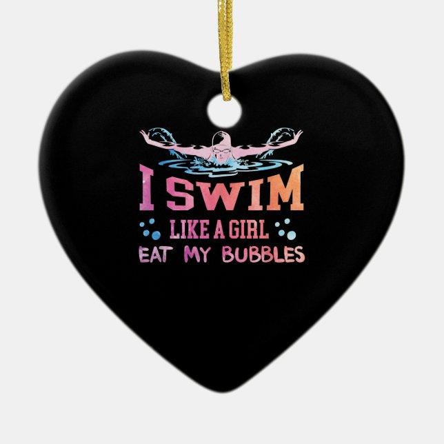 Swimming Lover - I Swim Like A Girl Ceramic Tree Decoration (Front)