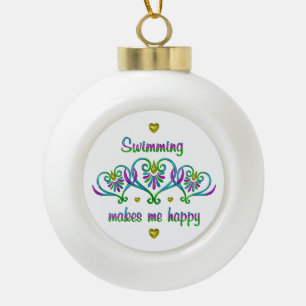 Swimming Makes Me Happy Ceramic Ball Christmas Ornament