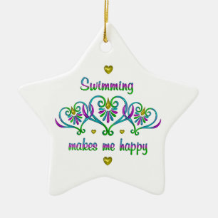 Swimming Makes Me Happy Ceramic Tree Decoration