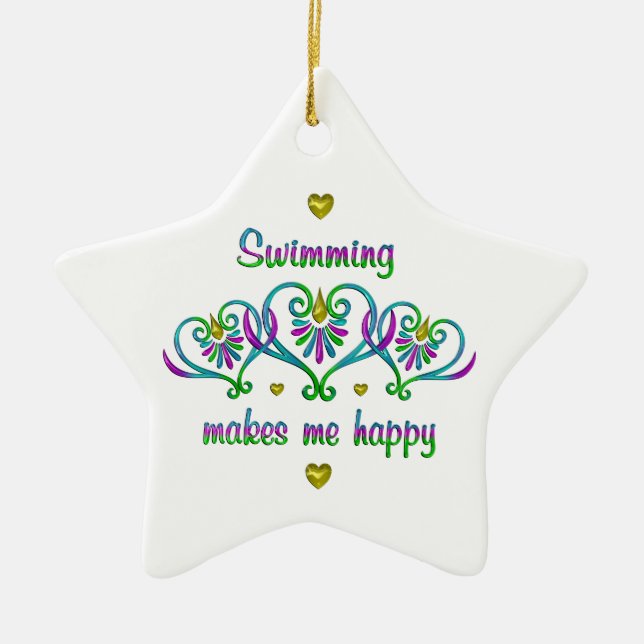 Swimming Makes Me Happy Ceramic Tree Decoration (Front)