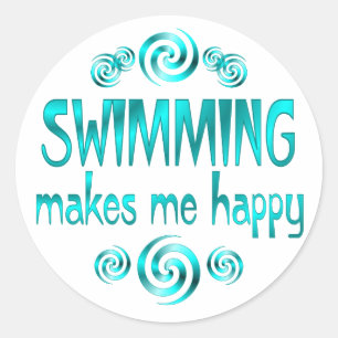 Swimming Makes Me Happy Classic Round Sticker