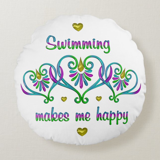 Swimming Makes Me Happy Round Cushion (Front)