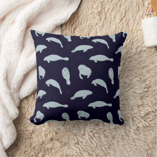 Swimming Manatees Cute Cartoon Cushion