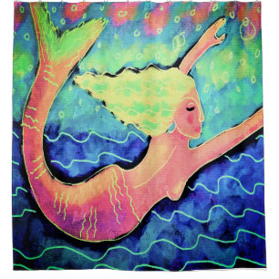 Swimming Mermaid Abstract Art Shower Curtain