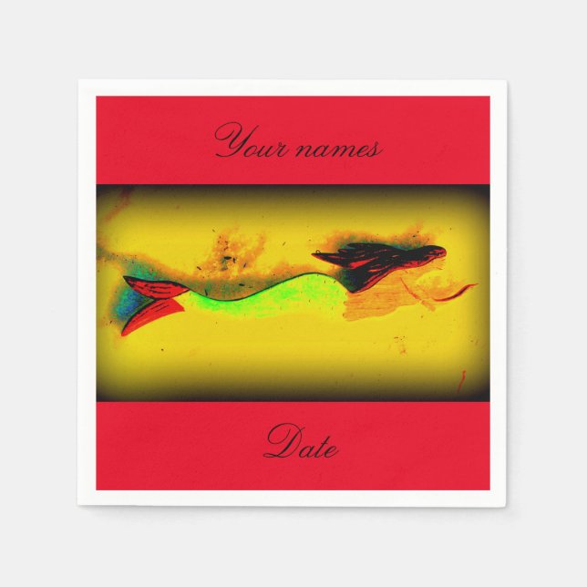 swimming mermaid personalised invitation napkin (Front)