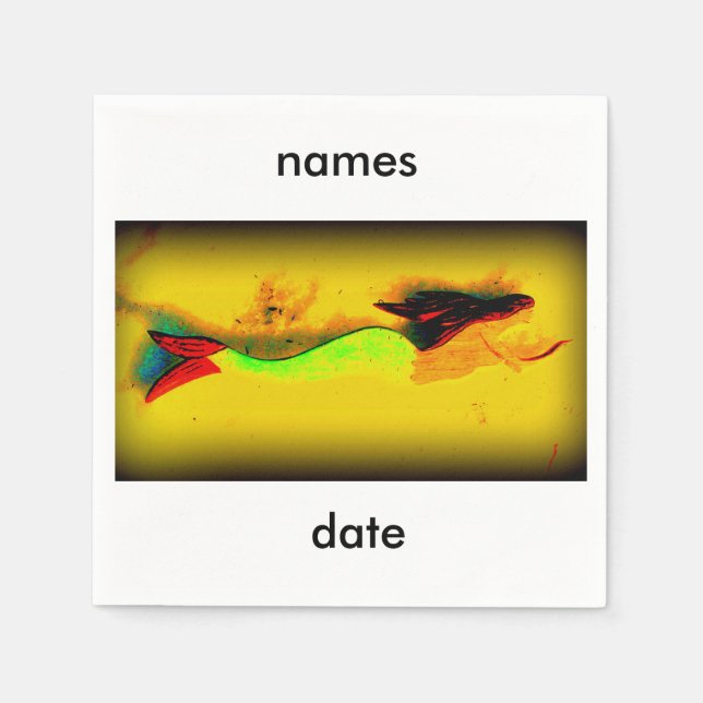 swimming mermaid personalised invitation napkin (Front)