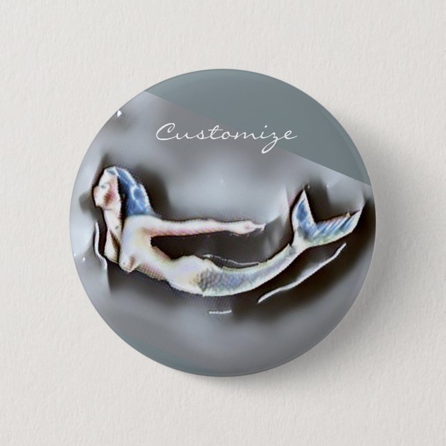 Swimming Mermaid Thunder_Cove Grey 6 Cm Round Badge (Front)