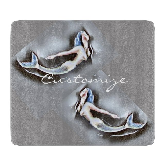 Swimming Mermaid Thunder_Cove Grey Cutting Board (Front)