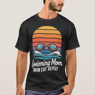Swimming Mum Swim Eat Repeat Retro T-Shirt