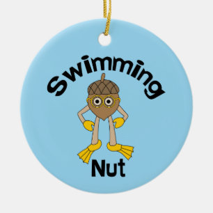 Swimming Nut Text  Ceramic Tree Decoration