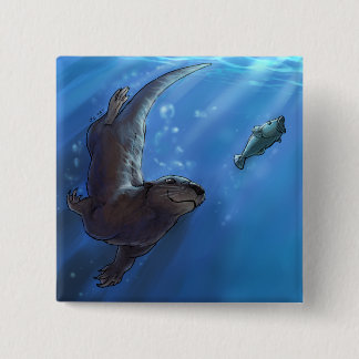 Swimming otter 15 cm square badge