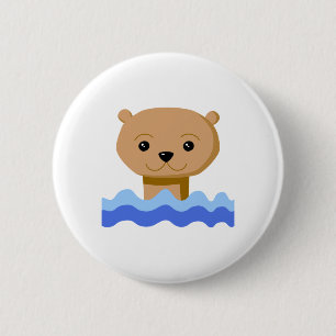 Swimming Otter. 6 Cm Round Badge