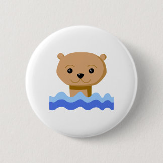 Swimming Otter. 6 Cm Round Badge