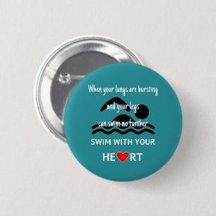 Swimming pictogram motivational swim with heart 6 cm round badge