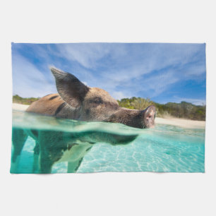 Swimming pig of Exuma Tea Towel
