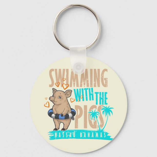 Swimming Pigs Bahamas Vacation Bahamas Cruise Key Ring (Front)