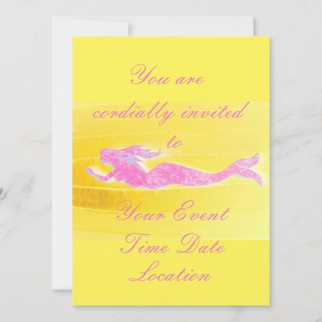 swimming pink mermaid invitation (Front)