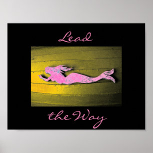 swimming pink mermaid poster