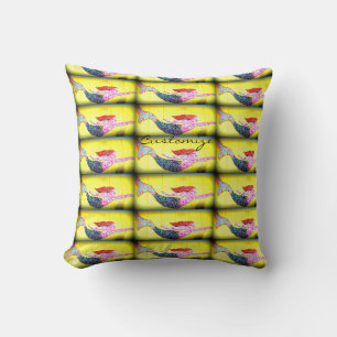 swimming pink mermaids Thunder_Cove yellow Cushion