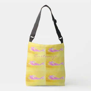 swimming pink mermaids yellow crossbody bag