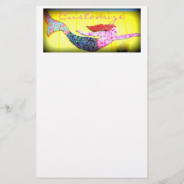 swimming pink mosaic mermaid stationery (Front)