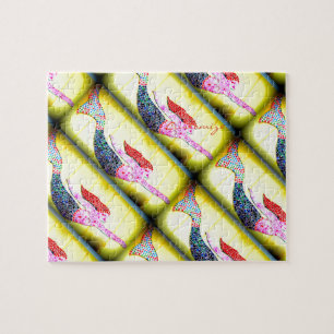 swimming pink mosaic mermaids jigsaw puzzle