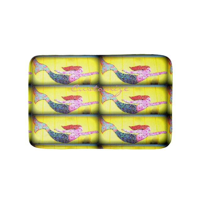 swimming pink mosiac mermaids pattern bath mat (Front)
