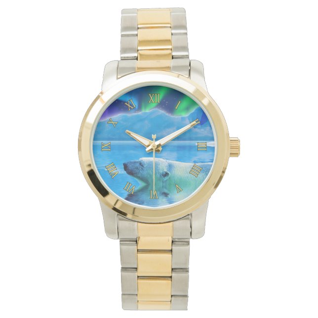 Swimming Polar Bear and Northern Lights Earth Day Watch (Front)