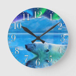 Swimming Polar Bear & Aurora Art Clock