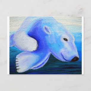 Swimming Polar Bear Painting Postcard