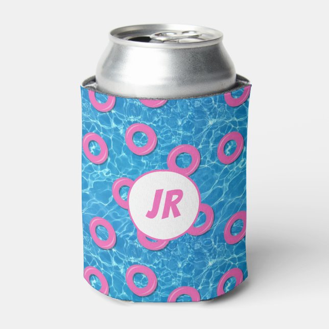 Swimming Pool Beach Birthday Party Monogram Can Cooler (Can Front)