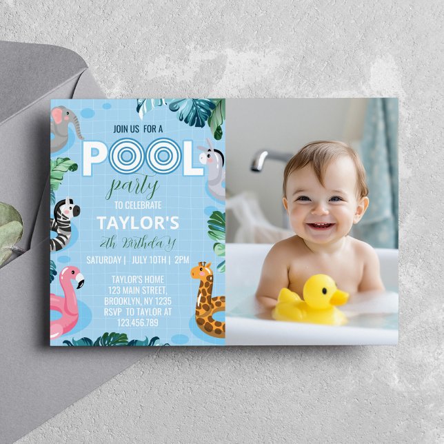 Swimming Pool Boy 1st Birthday Photo Invitation (Creator Uploaded)