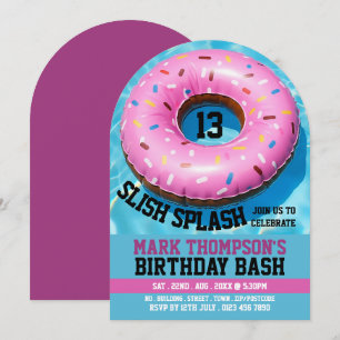 Swimming Pool Doughnut, Pool Party Birthday  Invitation