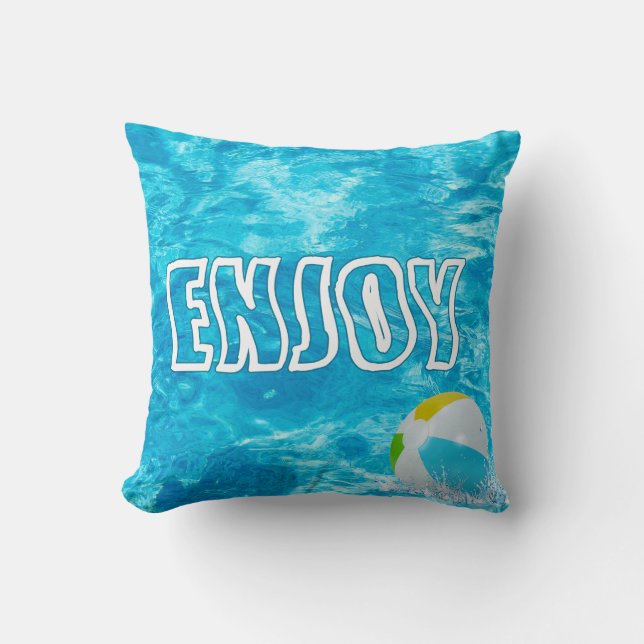 Swimming Pool Enjoy Text Throw Pillow (Front)
