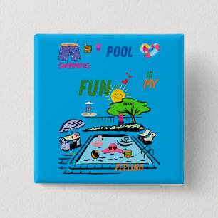 Swimming Pool Fun 15 Cm Square Badge