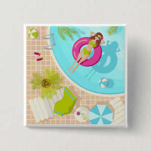 Swimming pool girl in bikini summer beach 15 cm square badge